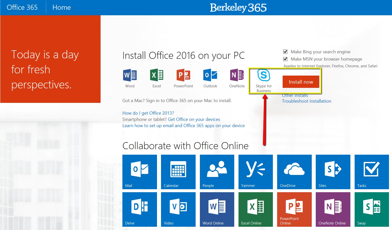 how to install skype for business office 365